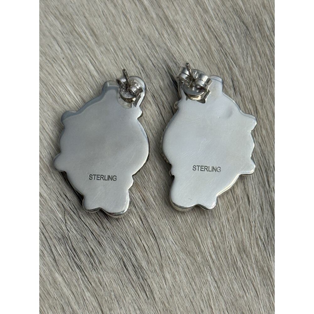 Sterling Silver Sonoran Gold Turquoise Red Dahlia Mother Pearl Cluster Earrings - Picture 13 of 13